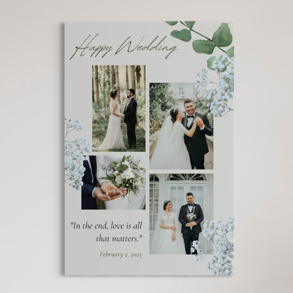 Tablou Canvas Personalizat cu 4 Poze Pentru Nunta "Happy Wedding", PS201