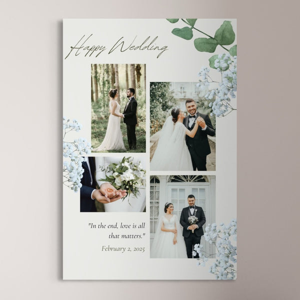 Tablou Canvas Personalizat cu 4 Poze Pentru Nunta "Happy Wedding", PS219