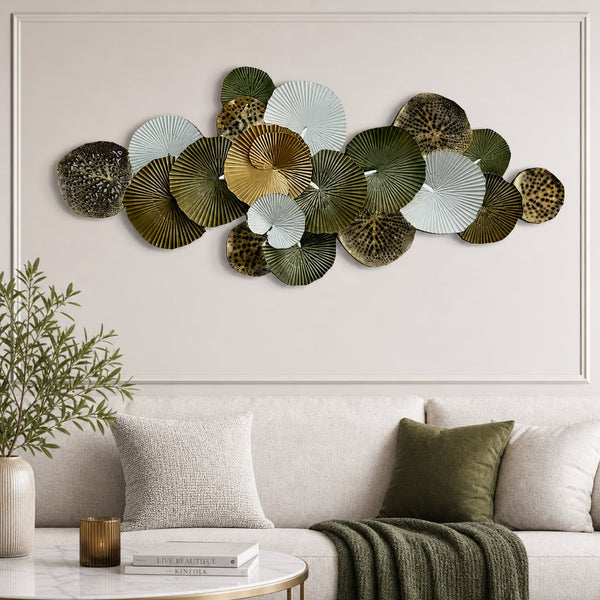 Metall Wanddekoration LuxCanva® Grüne Gelassenheit A2508, aus Metall, Horizontal, Salbei Grün, Gold, Großformat 165 x 77 cm