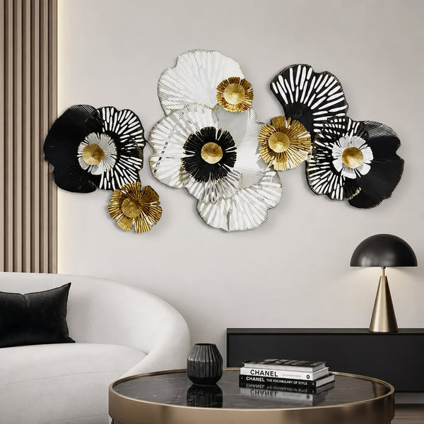 Metall Wanddekoration LuxCanva® RoyalSimplicity A0963, Metall, Horizontal, Schwarz, Gold, Weiß, Groß 155 x 70 cm