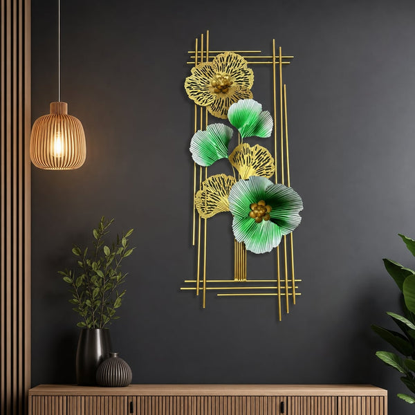 Metallwanddekoration LuxCanva® Smaragdblüte A2001, Metall, vertikal, Gold, Grün, groß 85 × 31 cm