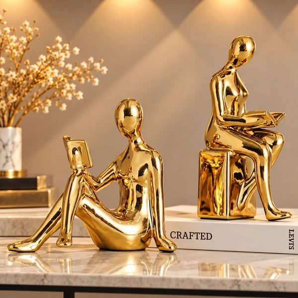 Set 2 Statuete Decorative LuxCanva® Minimalist People, Siluete Abstracte, Auriu