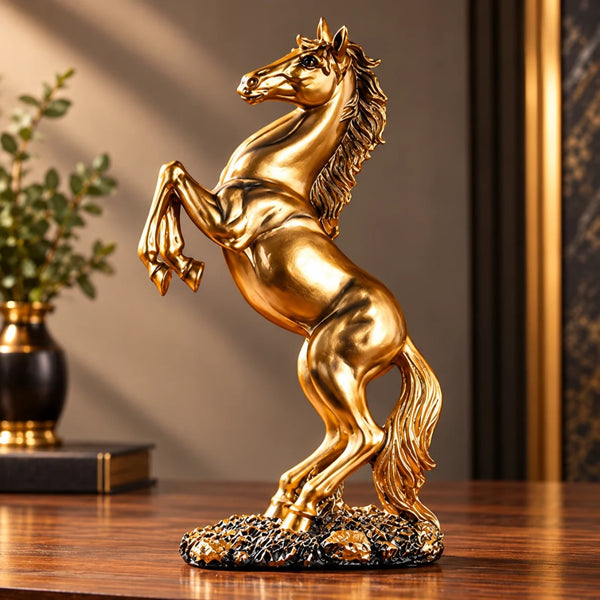 Statueta Decorativa LuxCanva® Horse Statue, Cal Auriu Metalizat, Inaltime 30 cm