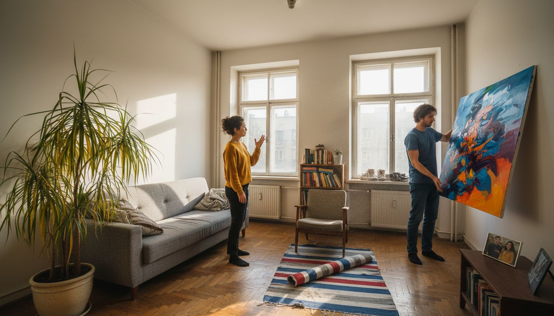 Un cuplu și-a decorat livingul cu artă abstractă