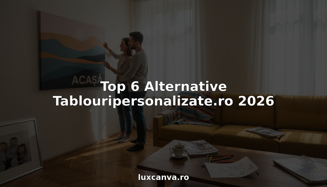 Cuplu care își agață pe perete un tablou personalizat, creat special pentru ei