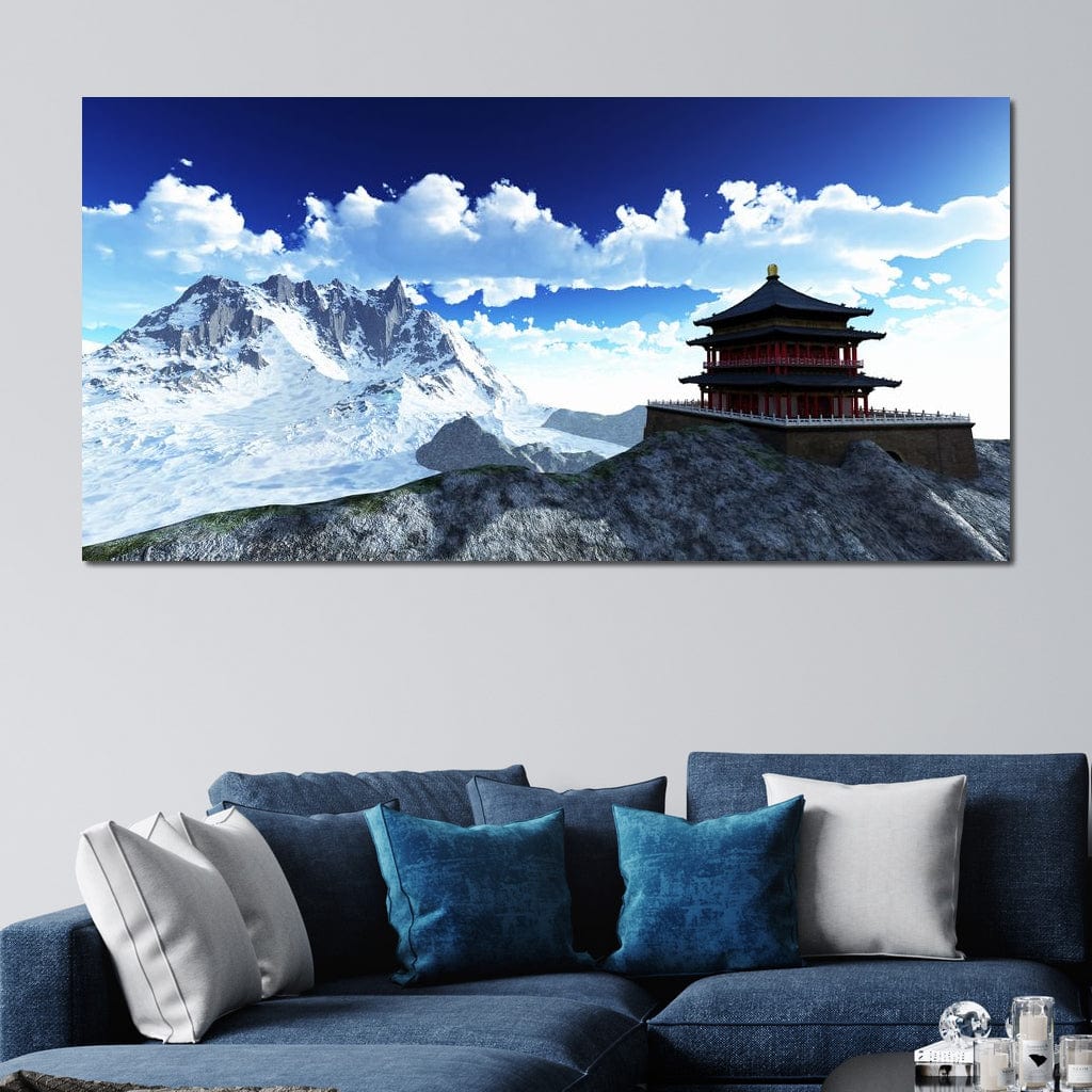 Tablou Canvas Premium LuxCanva® I100, Sanctuarul din Varf, Buddha, Templu, Munti, Zen, Meditatie, Liniste, Natura, Spiritualitate, Refugiu, Echilibru, Living, Dormitor