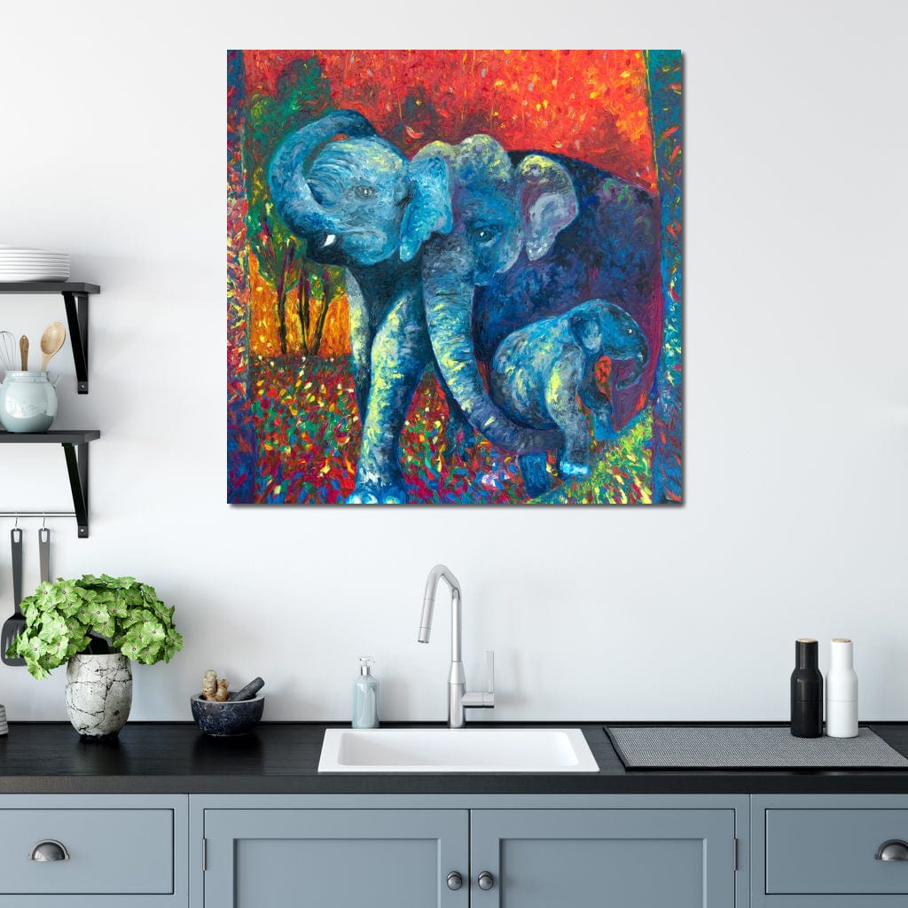 Tablou Canvas Premium, LuxCanva® M1309, Povesti din Jungla , Multicolor, Expresionism, Elefanti, Natura, Jungla, Tropical, Savana, Caldura, Contrast, Birou, Living, Camera Copil