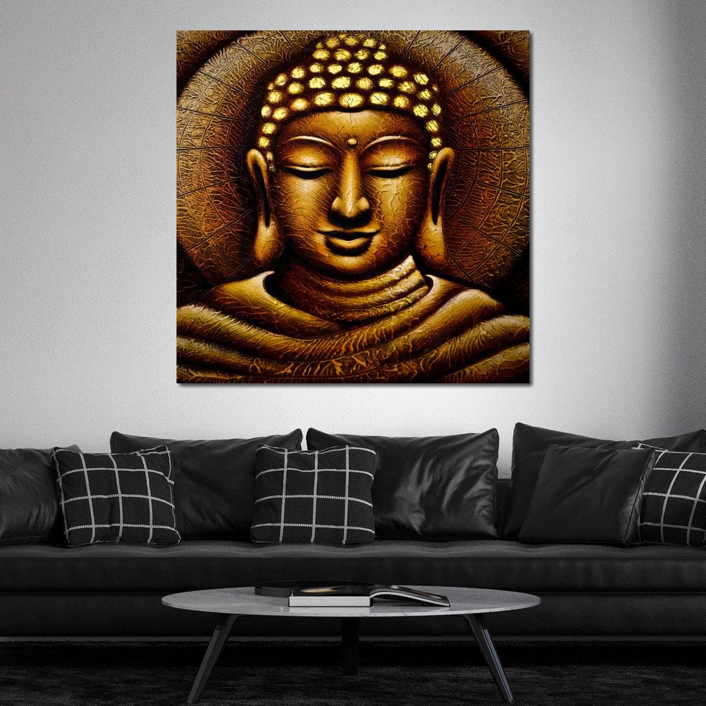 Tablou Canvas Premium LuxCanva® I102, Serenitate Aurie, Buddha, Zen, Liniste, Meditatie, Aur, Echilibru, Iluminare, Energie Pozitiva, Spiritualitate, Living, Dormitor