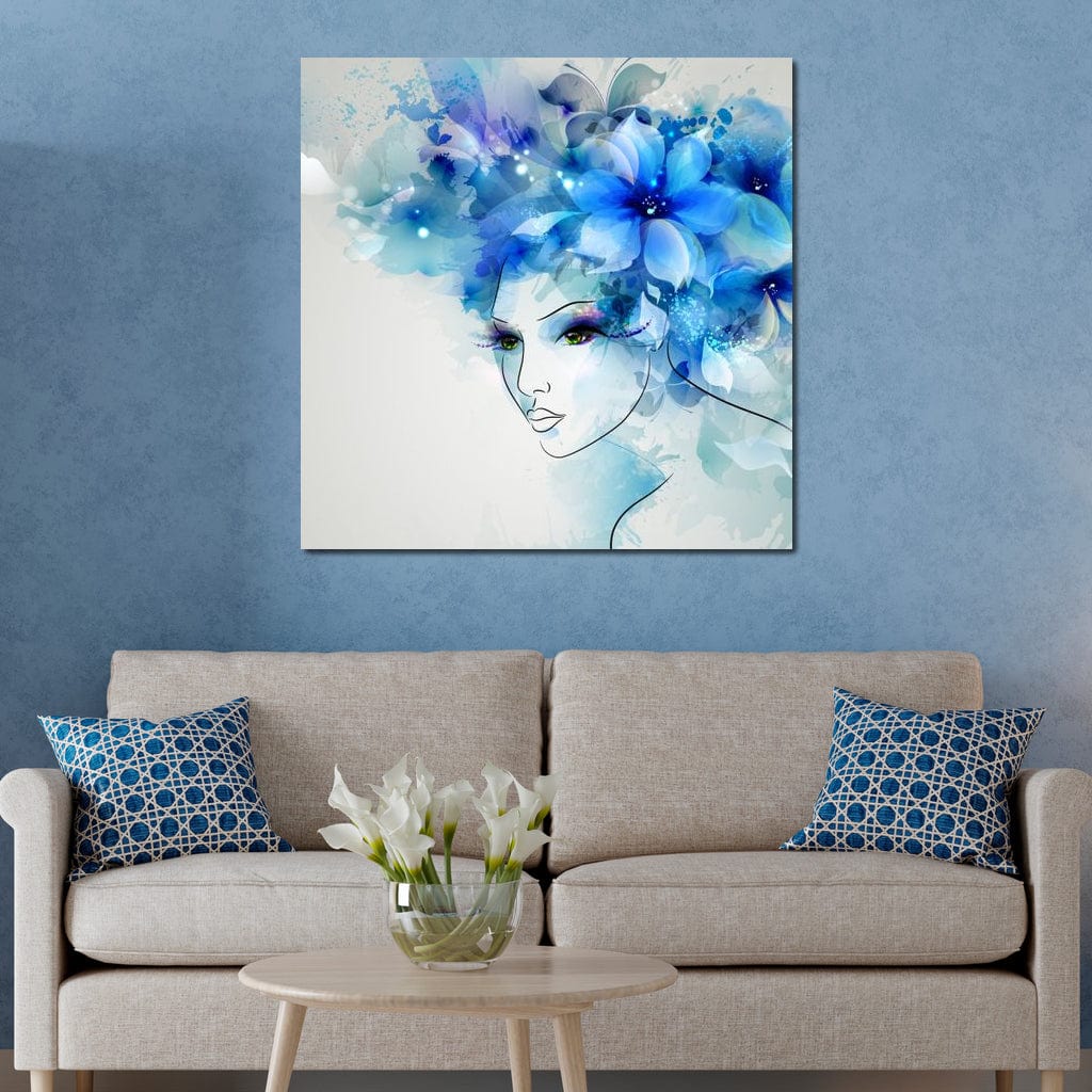 Tablou Canvas Premium, LuxCanva® G1082, Vis Albastru, Flori, Portret, Gratie, Nuanta, Rafinata, Delicatete, Podium, Fotomodel, Living, Dormitor