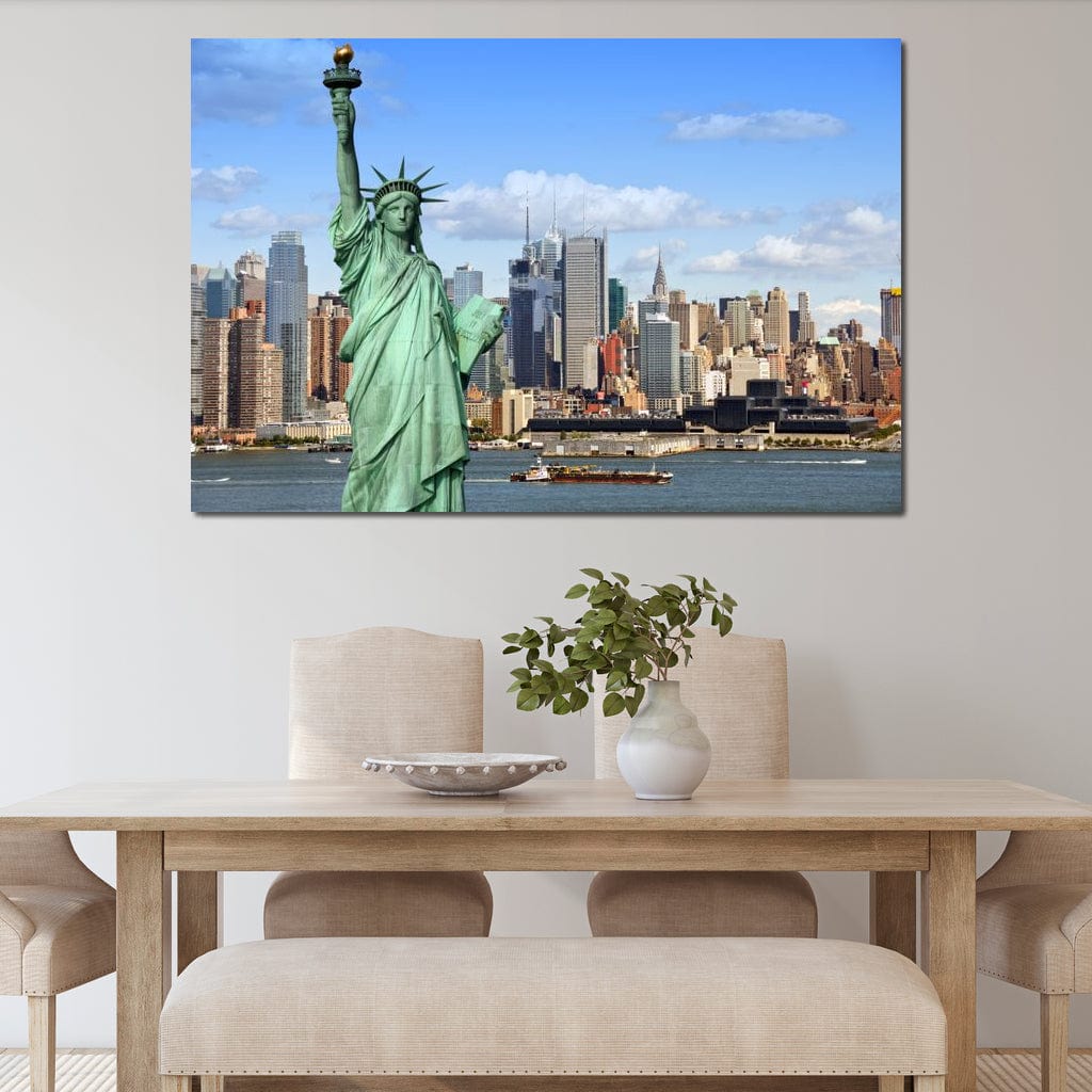 Tablou Canvas Premium, LuxCanva® O1000, Inima New Yorkului, Libertate, Orizont, Statuie, Vis, American, Manhattan, Skyline, Calatorie, Urban, Taram, Fagaduinta, Viza, Birou, Living, Dormitor