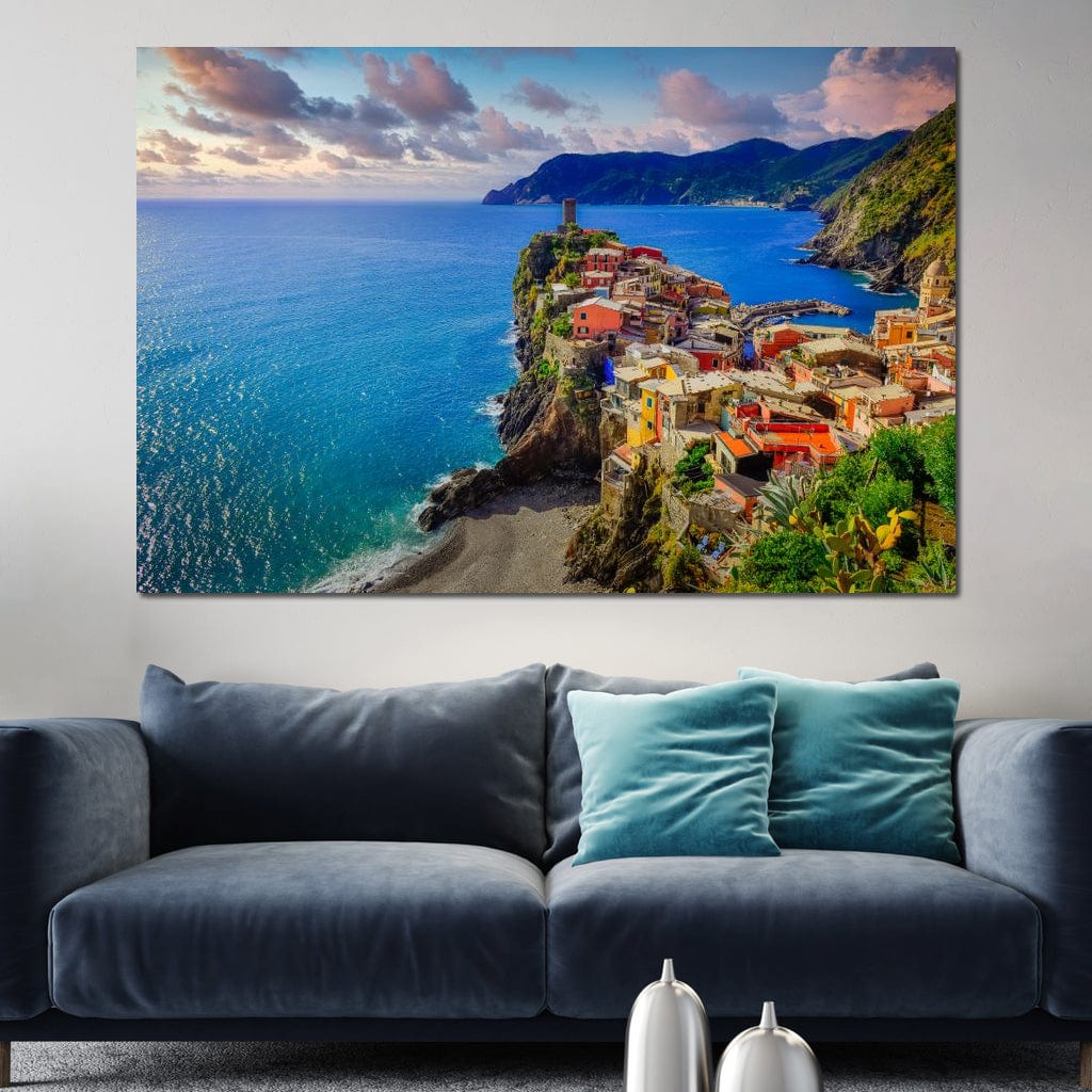 Tablou Canvas Premium, LuxCanva® O1006, Paradis pe Riviera Italiana, Cinque, Terre, Mediterana, Mare, Stanca, Oras, Refugiu, Italia, Poveste, Vacanta, Liniste, Coasta, Case, Birou, Living, Dormitor