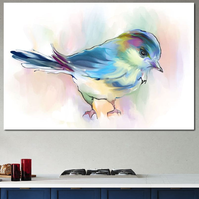 tablou canvas cu o pasare colorata pictata in acuarela