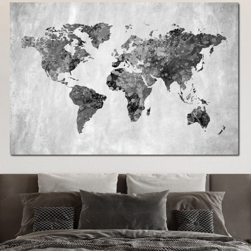 tablou canvas cu harta lumii in textura abstracta si nuante de gri