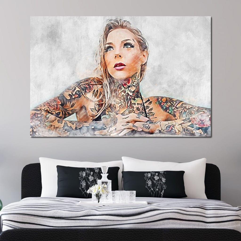 Tablou Canvas Premium, LuxCanva® G1097, Femeia cu Tatuaj, Pictura, Arta, Piele, Rebela, Cerneala, Artist, Interzis, Tatuator, Living, Dormitor
