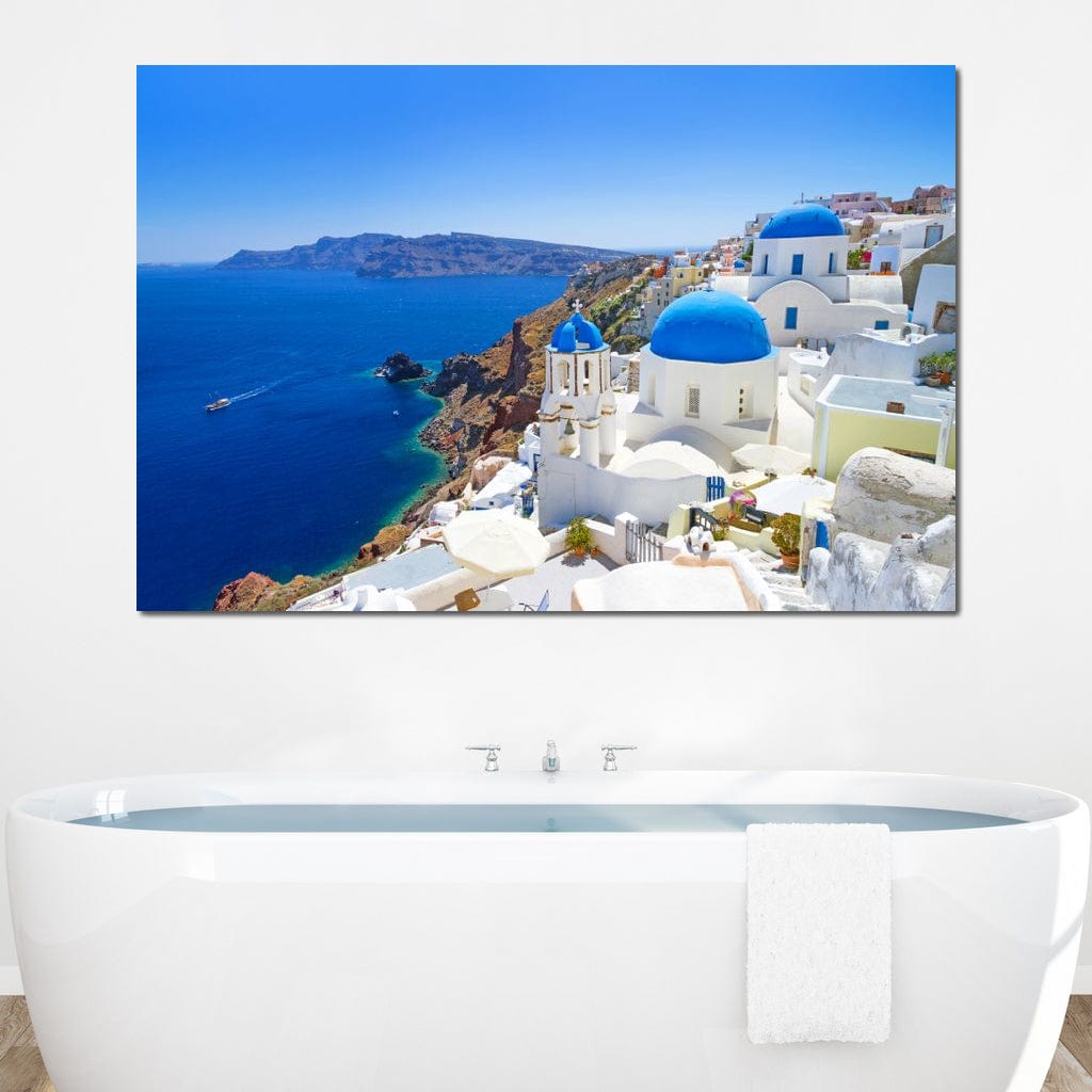 Tablou Canvas Premium, LuxCanva® O1033, Eternul Santorini, Egee, Nesfarsit, Albastru, Insula, Mare, Cer, Valuri, Vacanta, Turist, Relaxare, Dorinta, Familie, Libertate, Serenitate, Birou, Living, Dormitor