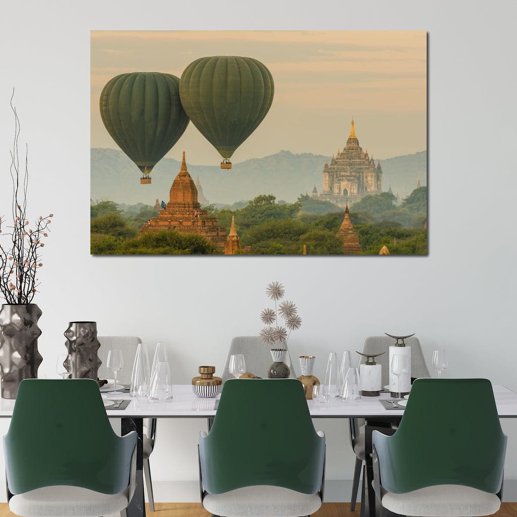 Tablou Canvas Premium, LuxCanva® O1040, Aventura in Myanmar, Zbor, Balon, Aur, Templu, Cer, Pamant, Magie, Asia, Calatorie, Rasarit, Libertate, Budism, Pagode, Liniste, Birou, Living, Dormitor