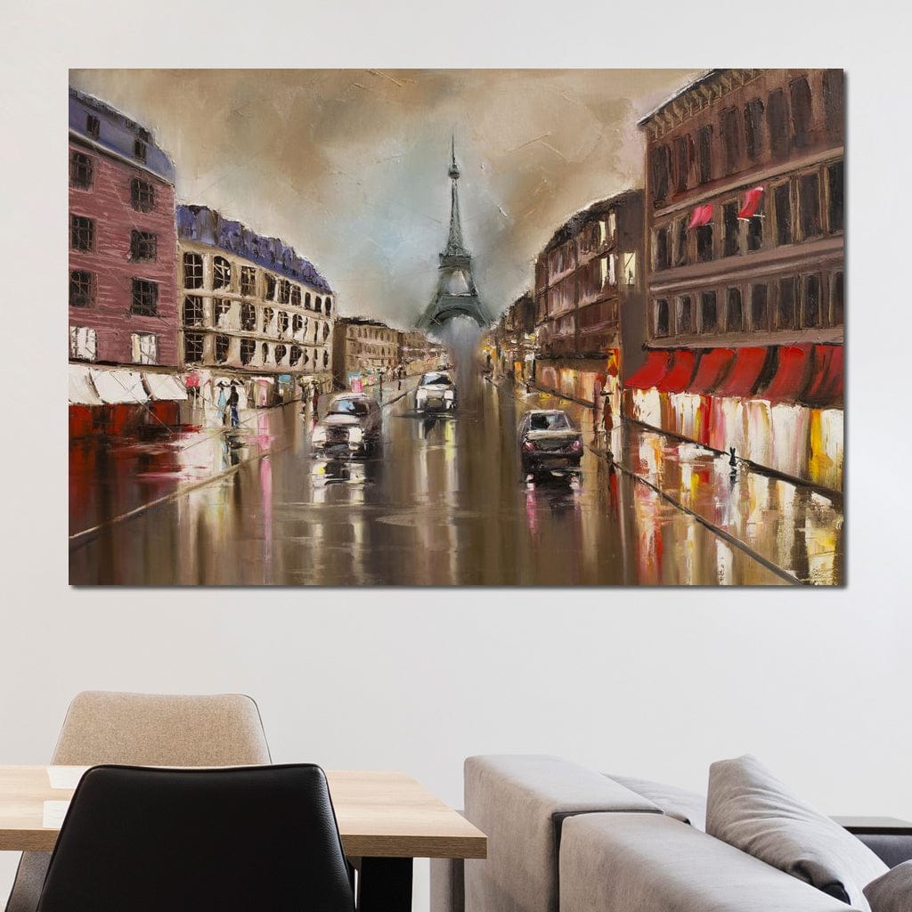 Tablou Canvas Premium, LuxCanva® O1010, Eiffel la Apus, Paris, Bulevard, Ploaie, Apus, Romantism, Turn, Franta, Capitala, Cafenele, Décor, Vacanta, Iconic, Impresionism, Birou, Living, Dormitor