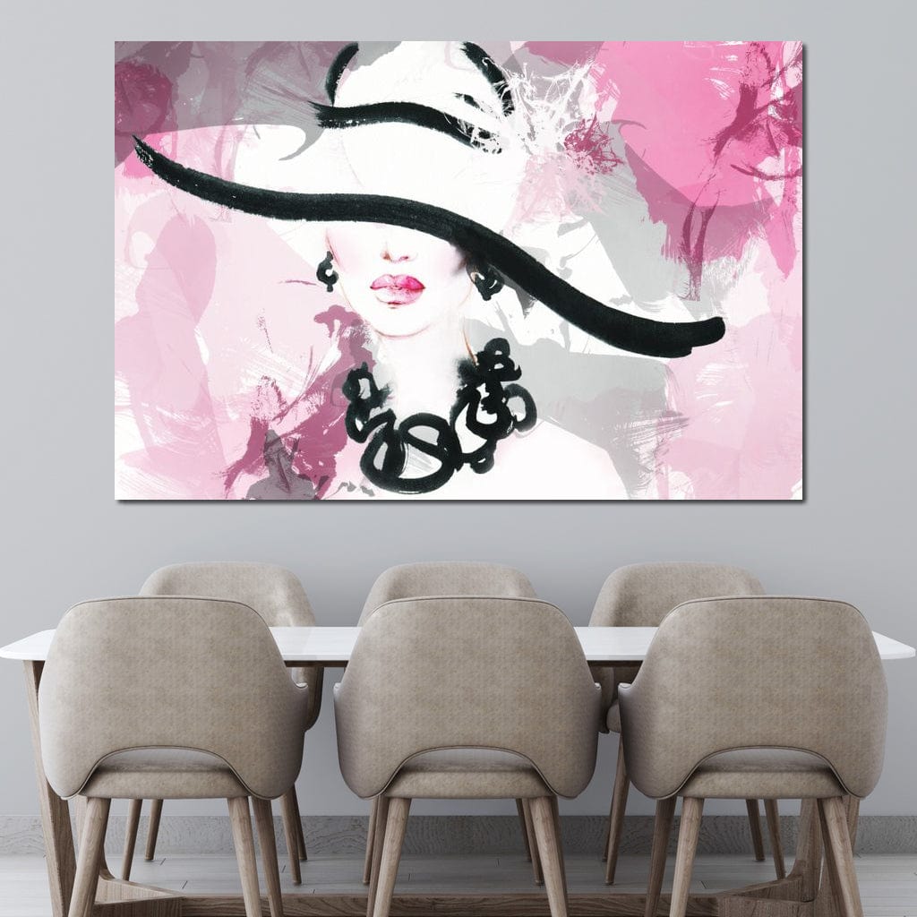 Tablou Canvas Premium, LuxCanva® G1083, Chic si Elegant, Palarie, Accesoriu, Colier, Roz, Sofisticata, Stil, Fashion, Lady, Bijuterie, Living, Dormitor