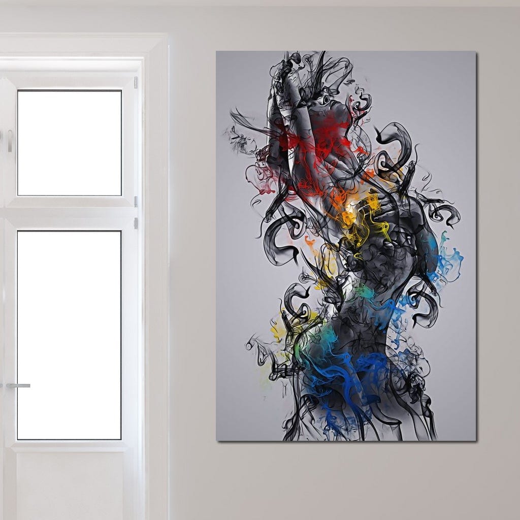 Tablou Canvas Premium LuxCanva® E1038, Femeie in Foc si Fum, Ardere, Foc, Fum, Femeie, Renastere, Living Room, Culori vibrante