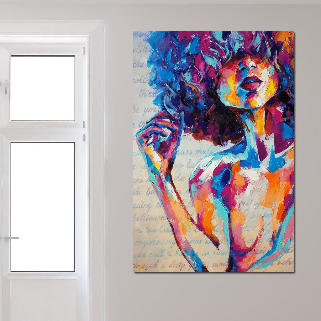 Tablou Canvas Premium LuxCanva® E1042, Femeia in Culori, Cromatic, Privire, Mister, Aparitie, Fotografie, Living Room, Culori vibrante