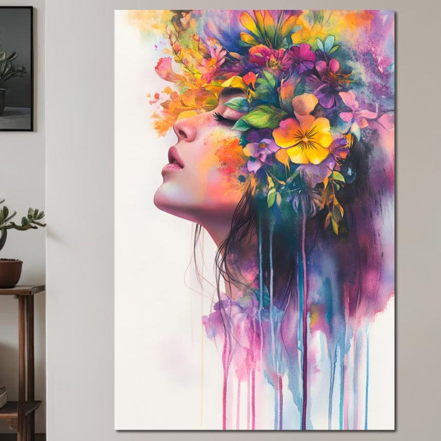 Tablou Canvas Premium, LuxCanva® G1136, Gradina Sufletului, Feminitate, Flori, Natura, Prospetime, Arta, Visare, Magie, Culoare, Mister, Pastel, Buchet, Profil, Birou, Living