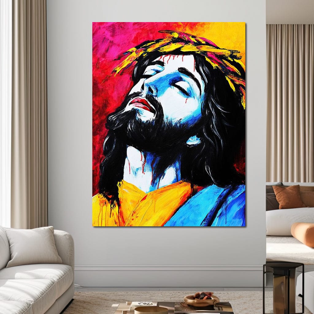 Tablou Canvas Premium LuxCanva® H1061, Divinitate in Culori, Iisus, Sacrificiu, Speranta, Patimi, Emotie, Inspiratie, Coroana de Spini, Arta Religioasa, Living, Dormitor