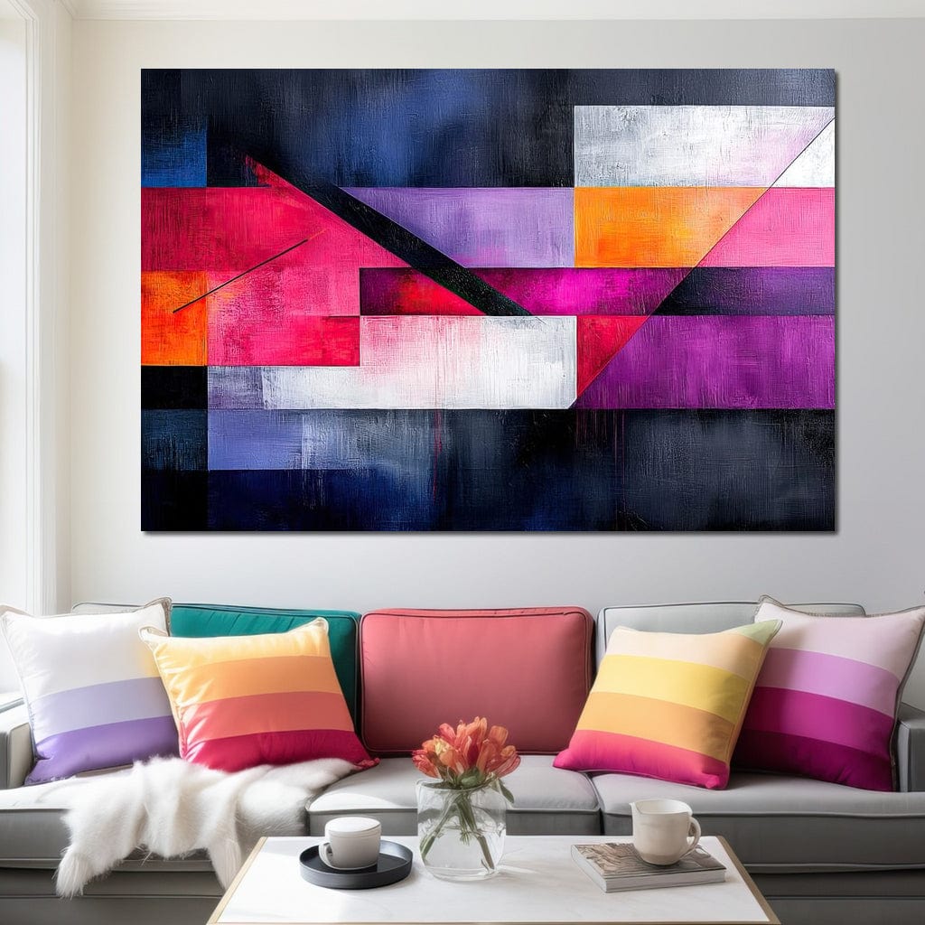 Tablou Canvas Premium, LuxCanva® J1002, Orizonturi Abstracte, Fragmente, Cromatic, Orizonturi, Linii, Violet, Rosu, Explozie, Urban, Arta, Decor, Living, Dormitor