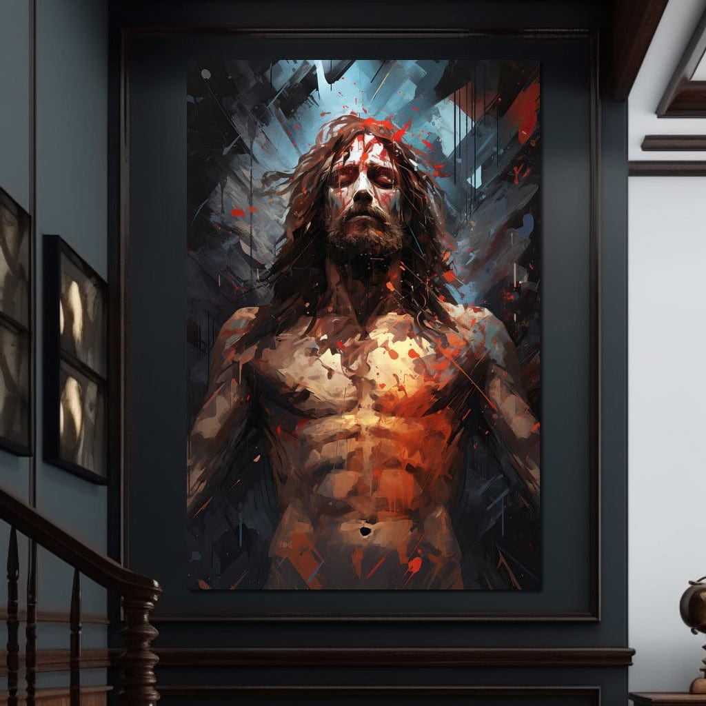 Tablou Canvas Premium LuxCanva® H1040, Patimile lui Hristos, Iisus, Martiriu, Forta Interioara, Sacrificiu, Divinitate, Gratie, Mantuire, Arta Sacra, Living, Dormitor