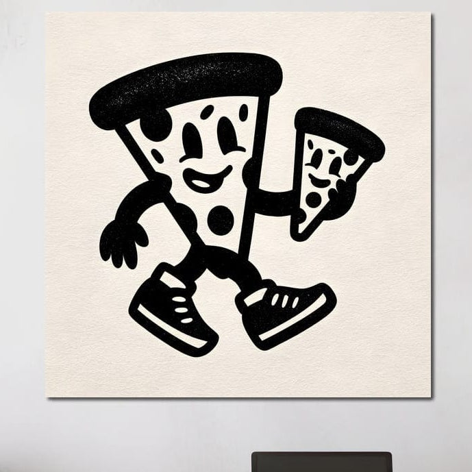 tablou canvas cu doua felii de pizza desenate in alb si negru