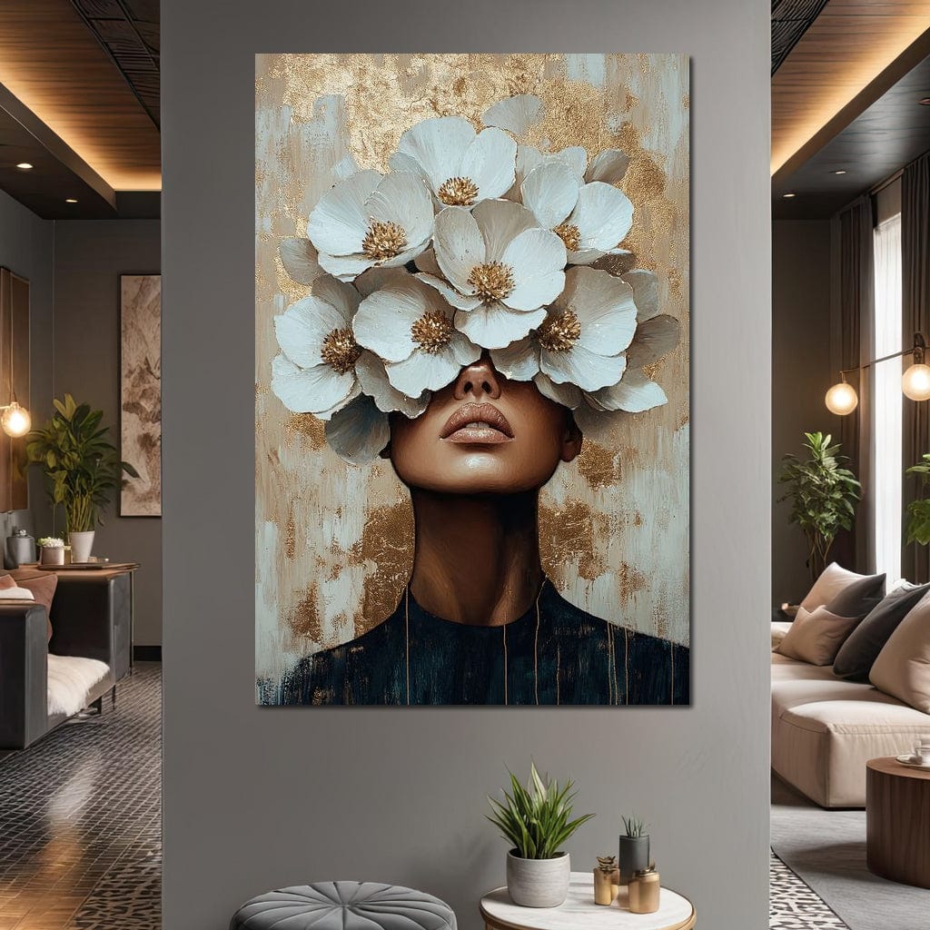 Tablou Canvas Premium LuxCanva® G1015, Vis Floral , Gratie, Floral, Natura, Delicatete, Alb, Aur, Puritate, Eleganta, Living, Dormitor, Culori vibrante