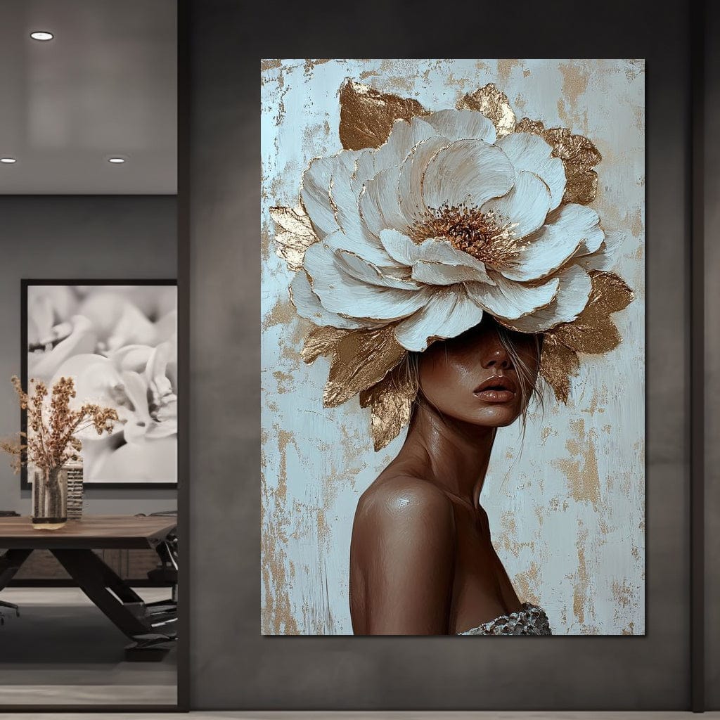 Tablou Canvas Premium LuxCanva® G1016, Regina Petalelor , Gratie, Floare, Buchet, Delicatete, Coronita, Aur, Petale, Eleganta, Living, Dormitor, Culori vibrante