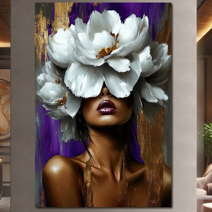 Tablou Canvas Premium, LuxCanva® G1187, Petale in Amurg Violet, Aur, Alb, Mov, Petale, Corola, Regina, Imperial, Tacere, Imaculat, Luxuriant, Eteric, Frumusete, Vis, Birou, Living, Dormitor