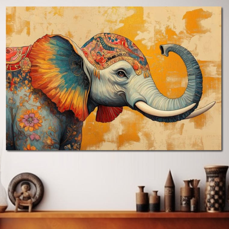 Tablou Canvas Premium, LuxCanva® M1316, Poveste din Orient, Floral, Armonie, Oriental, Etnic, Urechi, Elefant, Profil, Arta Murala, Abstract, Birou, Living, Camera Copil