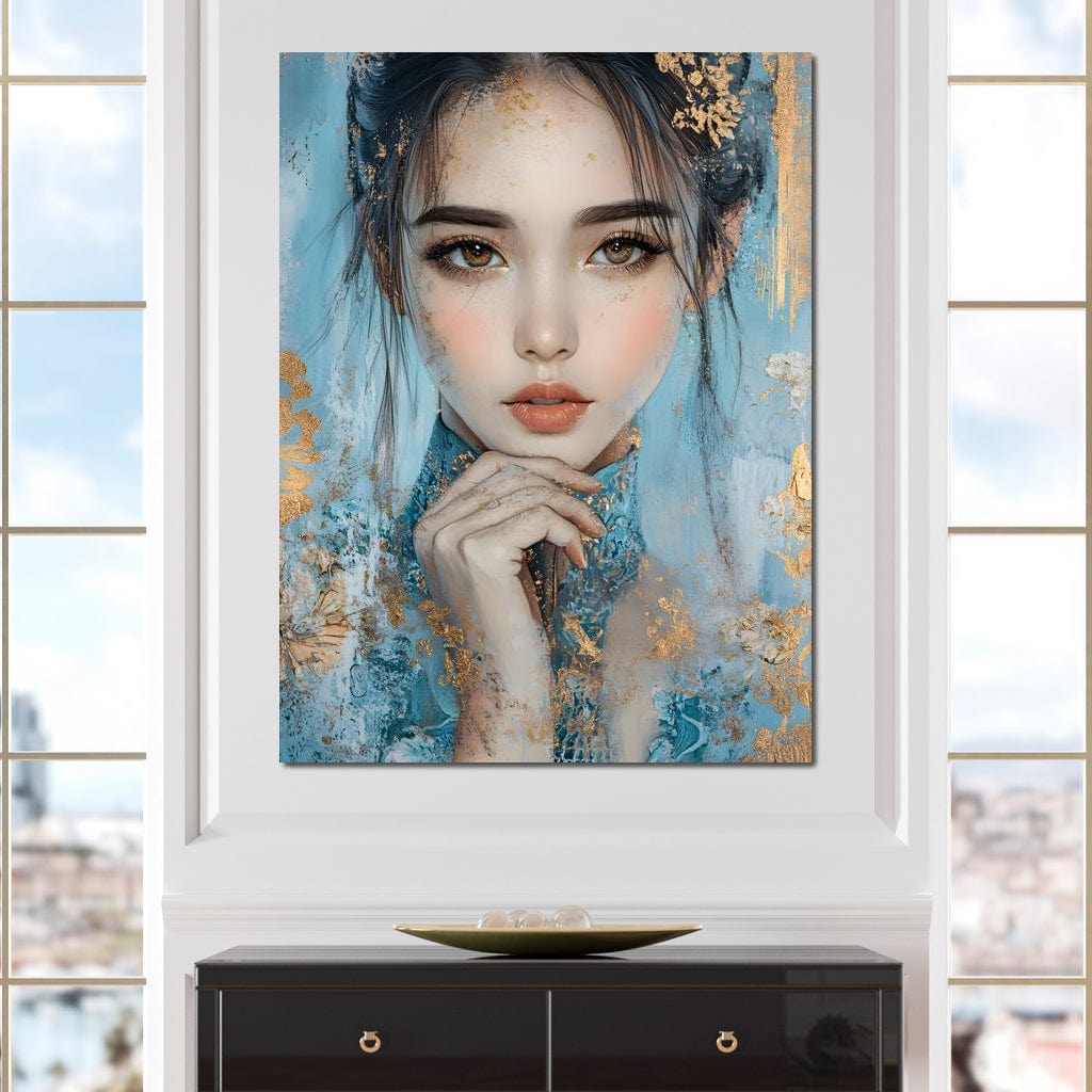 Tablou Canvas Premium, LuxCanva® G1208, Vis de Iasomie, Serenitate, Azuriu, Sublim, Gratie, Frumos, Chip, Portret, Auriu, Reflexii, Mana, Gand, Dorinta, Safir, Privire, Salon, Birou, Living, Dormitor