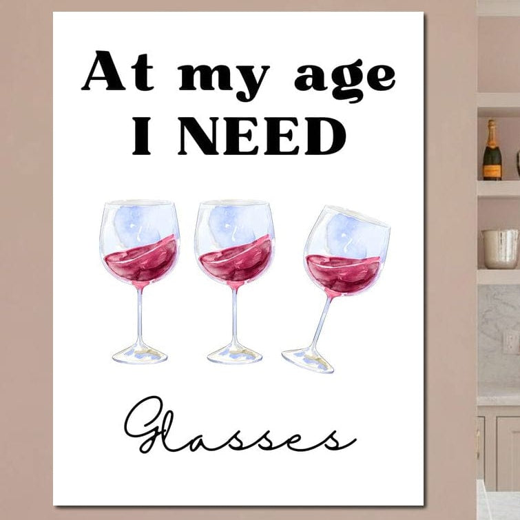 tablou canvas cu trei pahare de vin rosu, cu un mesaj amuzant, pe fundal alb