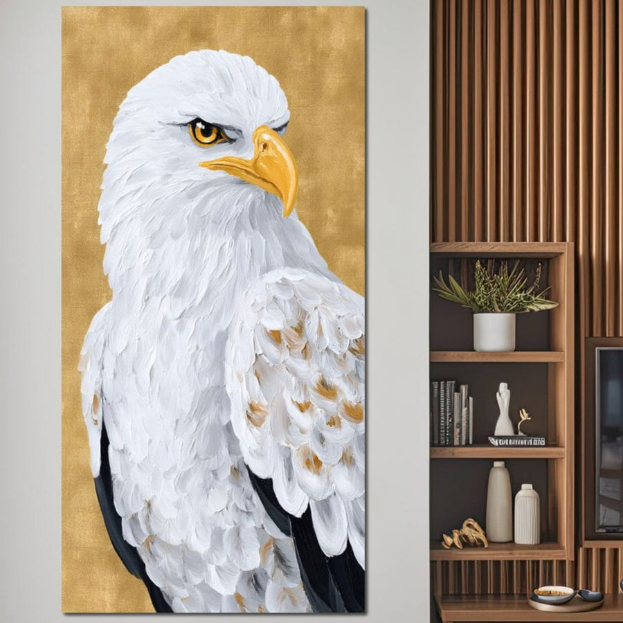 tablou canvas cu un vultur alb pe fundal bej texturat stil pictura