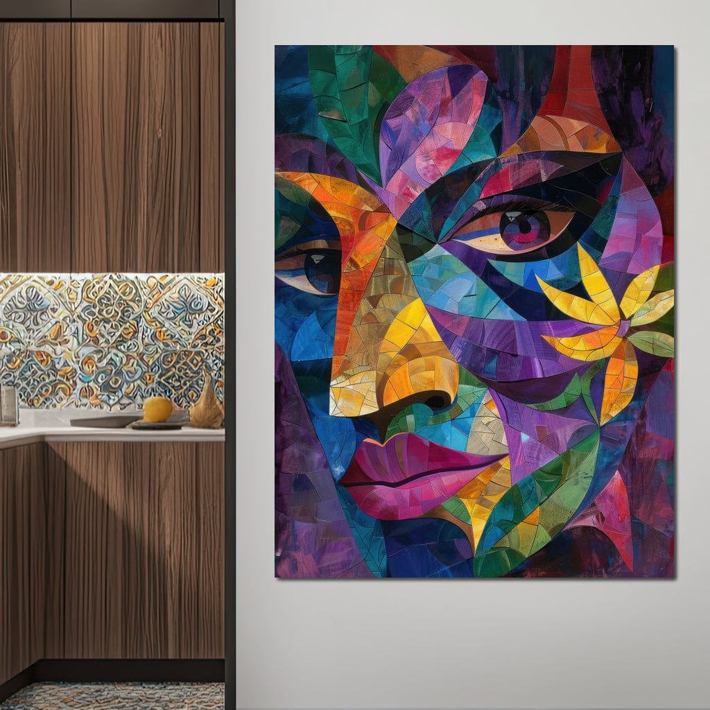 Tablou Canvas Premium, LuxCanva® J1016, Chip in Vitralii, Floare, Portret, Chip, Privire, Femeie, Abstract, Ganduri, Mozaic, Colorat, Design, Artist, Expozitie, Living, Dormitor