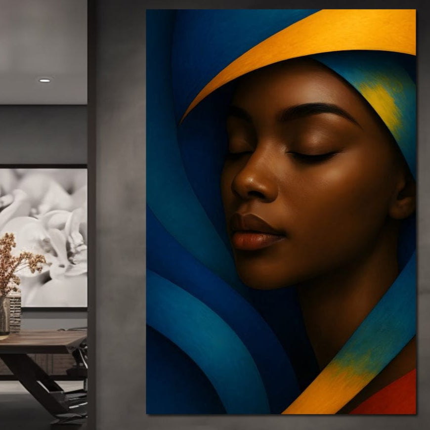 Tablou Canvas Premium, LuxCanva® G1134, Sub Pleoapele Lunii, Profunzime, Somn, Liniste, Pace, Meditatie, Serenitate, Pictural, Vis, Albastru, Portocaliu, Mister, Birou, Living