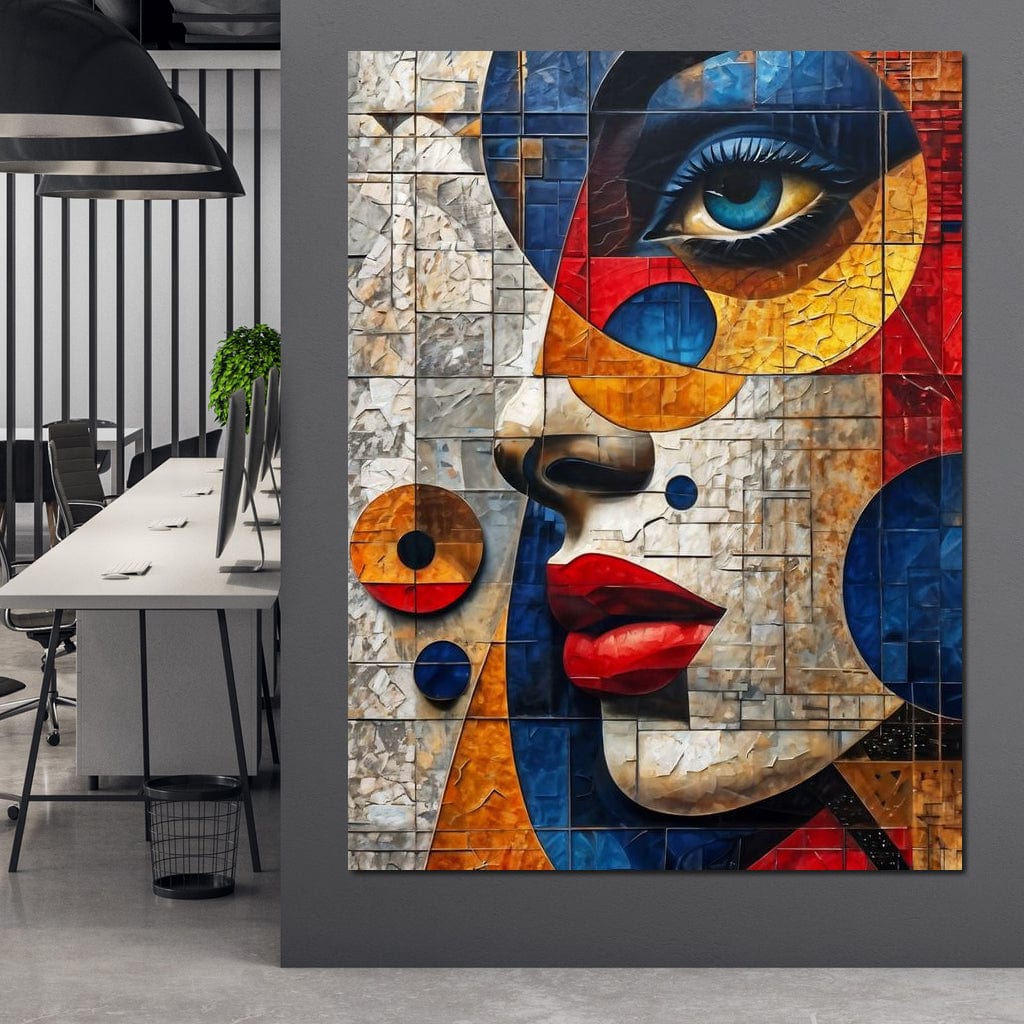 Tablou Canvas Premium, LuxCanva® J1014, Mozaic de Emotii, Fragmente, Privire, Frumusete, Puzzle, Cuburi, Vizual, Transformare, Cercuri, Stilizat, Glam, Living, Dormitor