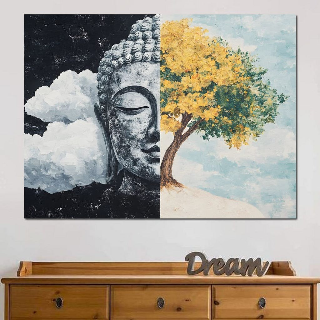 Tablou Canvas Premium LuxCanva® I151, Spirit si Natura, Buddha, Zen, Armonie, Echilibru, Copac, Nori, Spiritualitate, Energie, Liniste, Pace Interioara, Living, Dormitor