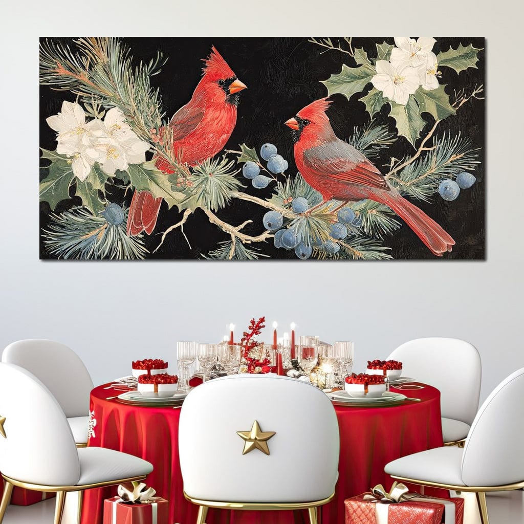 Tablou Canvas Premium LuxCanva® D1043, Cardinali in Pacea Iernii , Cardinali, Rosu, Dragoste, Pereche, Iarna, Living Room, Culori vibrante