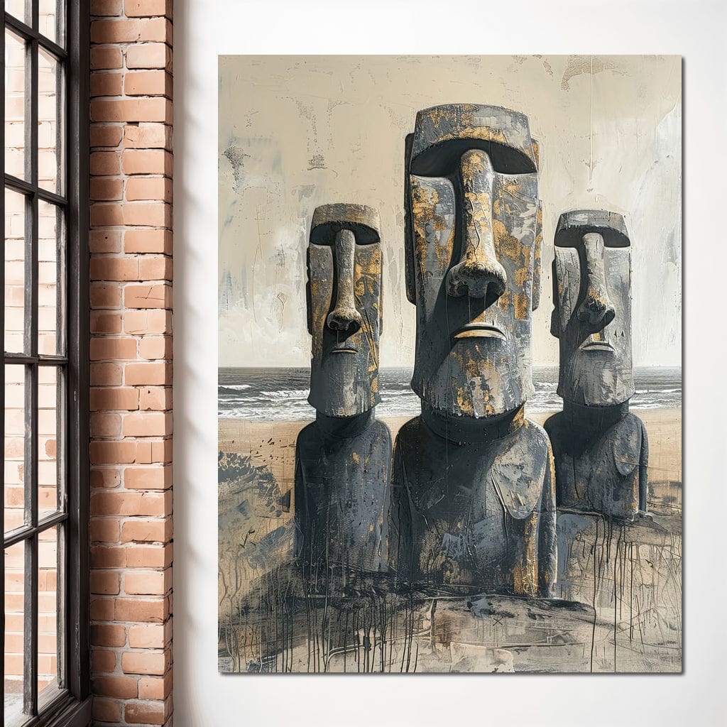 Tablou Canvas Premium, LuxCanva® O1056, Misterele Insulei Pastelui, Gardian, Tacere, Moai, Strajer, Chipuri, Tacere, Piatra, Chile, Civilizatie, Pierdut, Statui, Pacific, Cultura, Birou, Living, Dormitor