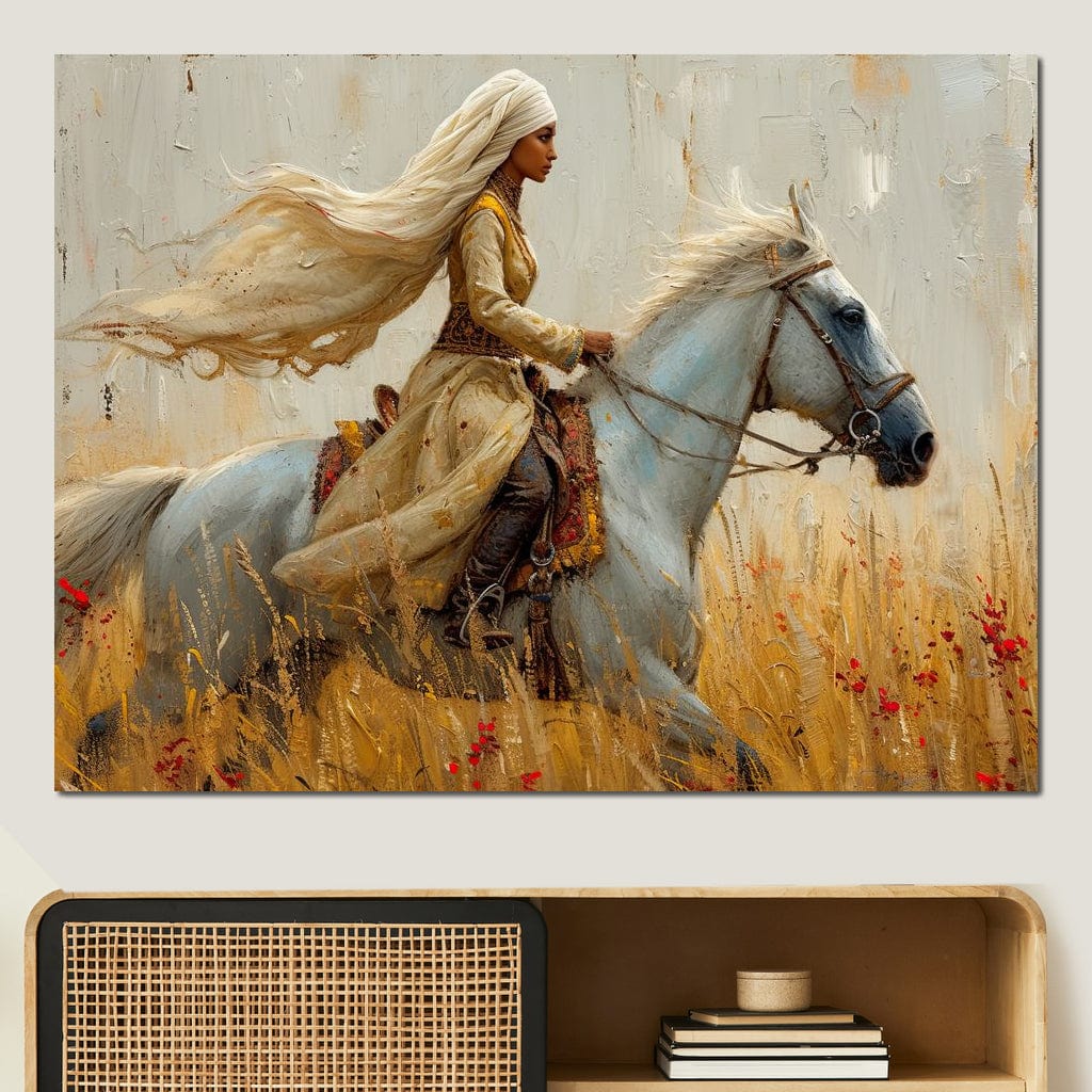 Tablou Canvas Premium, LuxCanva® G1096, Spirit Calator, Lumina, Cal, Galop, Grane, Pustie, Camp, Aur, Spirit, Oriental, Evadare, Living, Dormitor