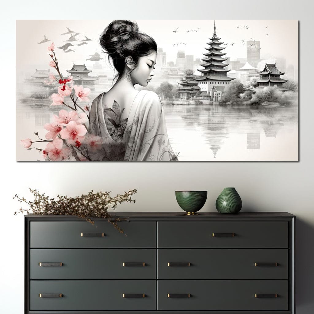 Tablou Canvas Premium LuxCanva® G1063, Memoriile Unei Gheise , Sakura, Tatuaj, Kyoto, Japonia, Frumusete, Trandafiri, Memorii, Living, Dormitor