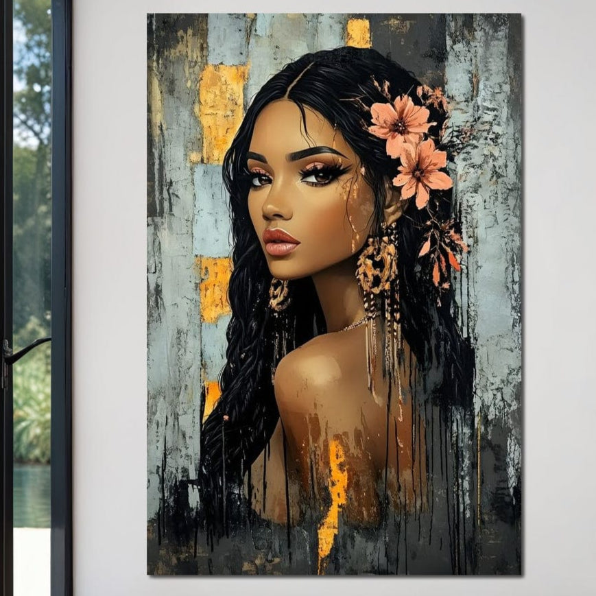 Tablou Canvas Premium, LuxCanva® G1176, Petale in Parul Noptii, Printesa, Amurg, Oriental, Privire, Rafinament, Texturat, Mister, Roz, Gri, Senzualitate, Umbra, Birou, Living, Dormitor