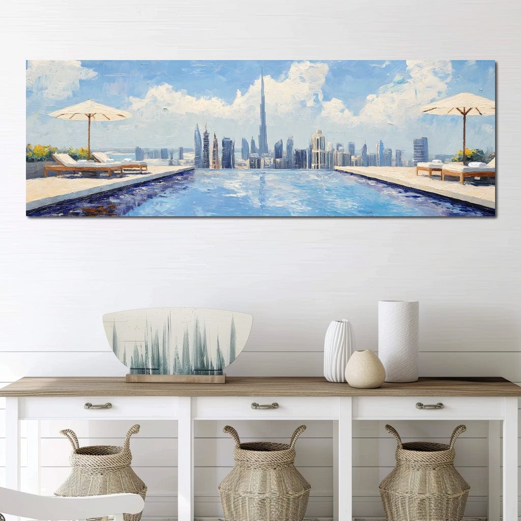 Tablou Canvas Premium, LuxCanva® O1031, Infinitul Albastru, Albastru, Relaxare, Luxos, Serenitate, Azur, Armonie, Nori, Apa, Orizont, Punte, Oglindire, Oaza, Inaltime, Viata, Birou, Living, Dormitor