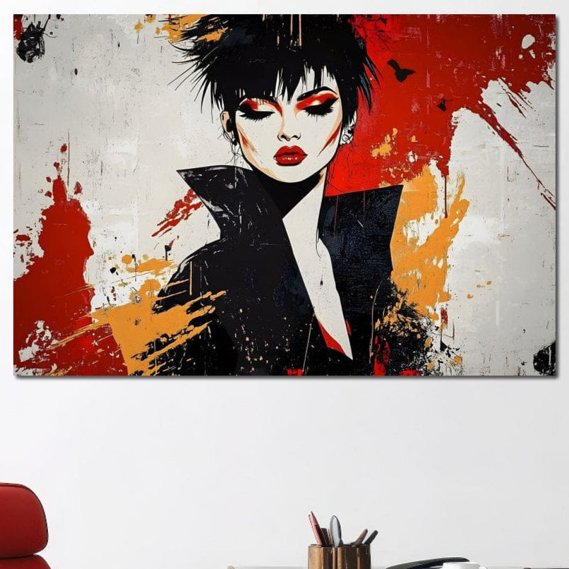 Tablou Canvas Premium, LuxCanva® G1179, Razboinica Glam,  Queen, Punk, Eleganta, Stil, Vestimentatie, Cartier, Club, Show, Muzica, Adrenalina, Umbre, Buze, Birou, Living, Dormitor