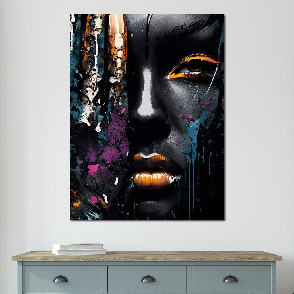Tablou Canvas Premium LuxCanva® G1009, Pasiune in Picaturi de Arta , Negru, Metalic, Ochi, Enigmatic, Street Art, Living, Dormitor, Culori vibrante