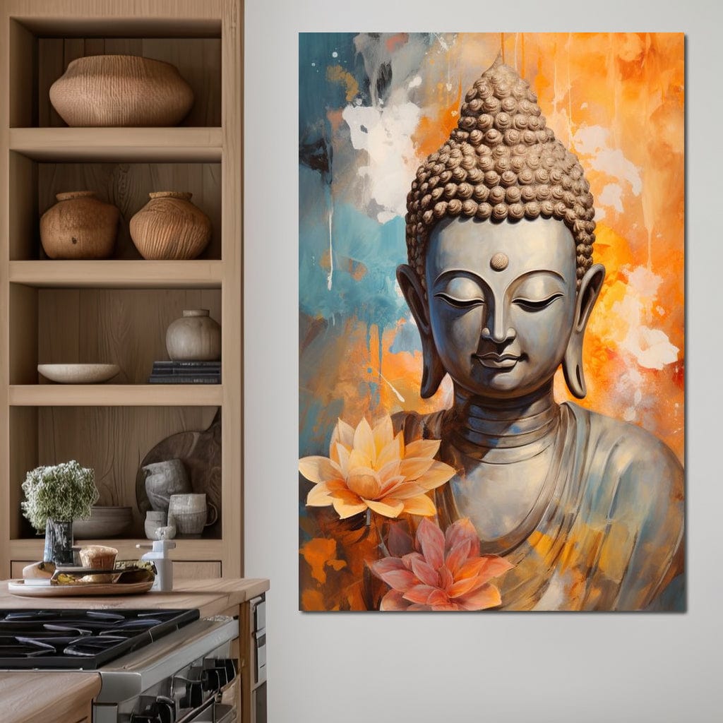Tablou Canvas Premium LuxCanva® I139, Flori de Lumina, Buddha, Zen, Spiritualitate, Meditatie, Echilibru, Armonie, Iluminare, Flori, Lotus, Culori Vibrante, Living, Dormitor