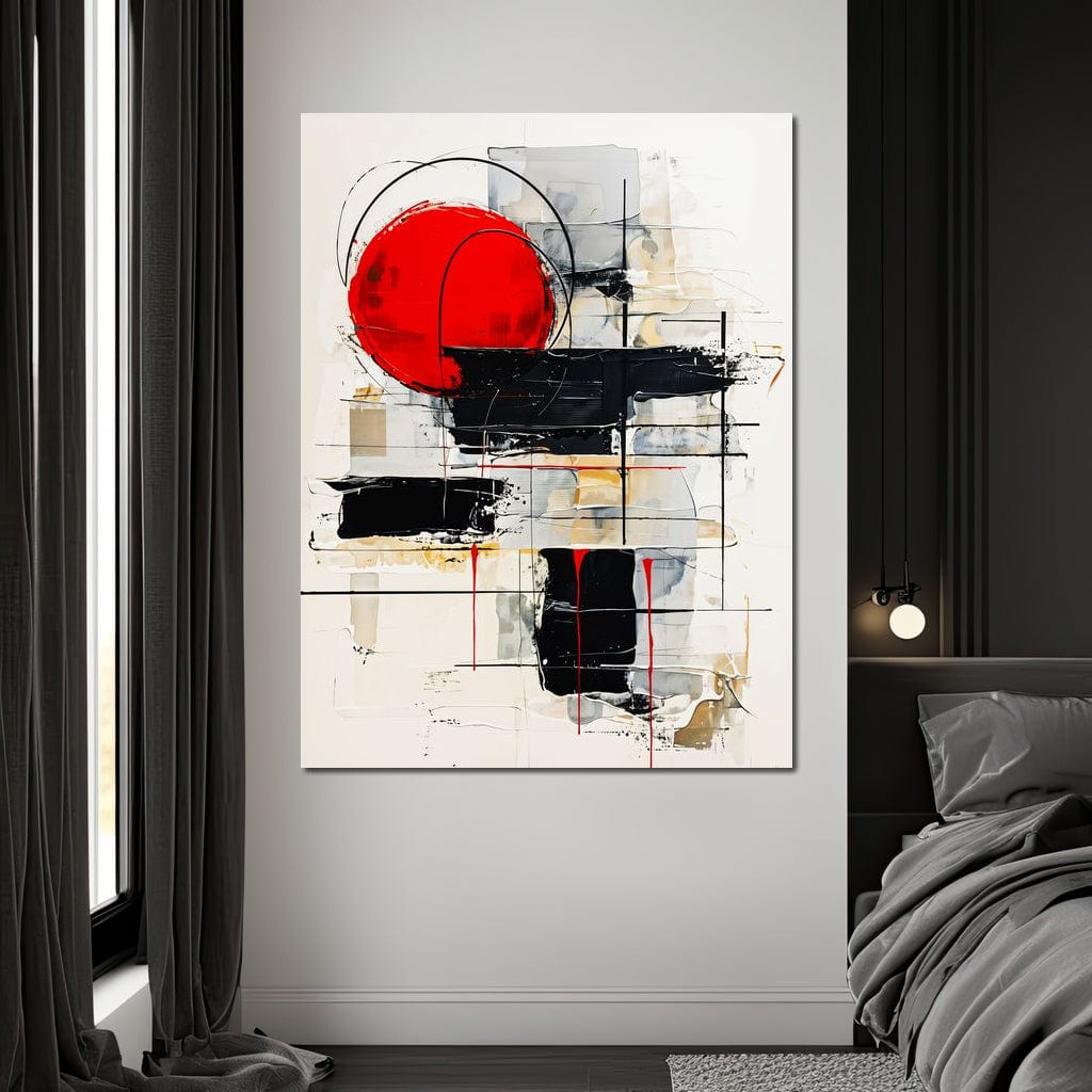 Tablou Canvas Premium, LuxCanva® J1029, Cercul Vietii, Energie, Foc, Abstract, Rosu, Negru, Cercuri, Explozie, Contrast, Pasiune, Minimalism, Geometrie, Living, Dormitor